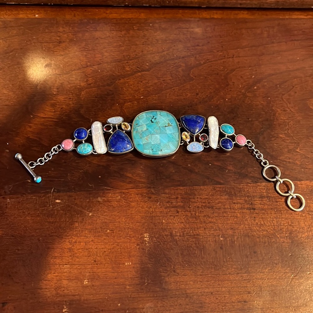 QVC Sterling Multi-Gemstone Collage Adjustable Toggle Bracelet